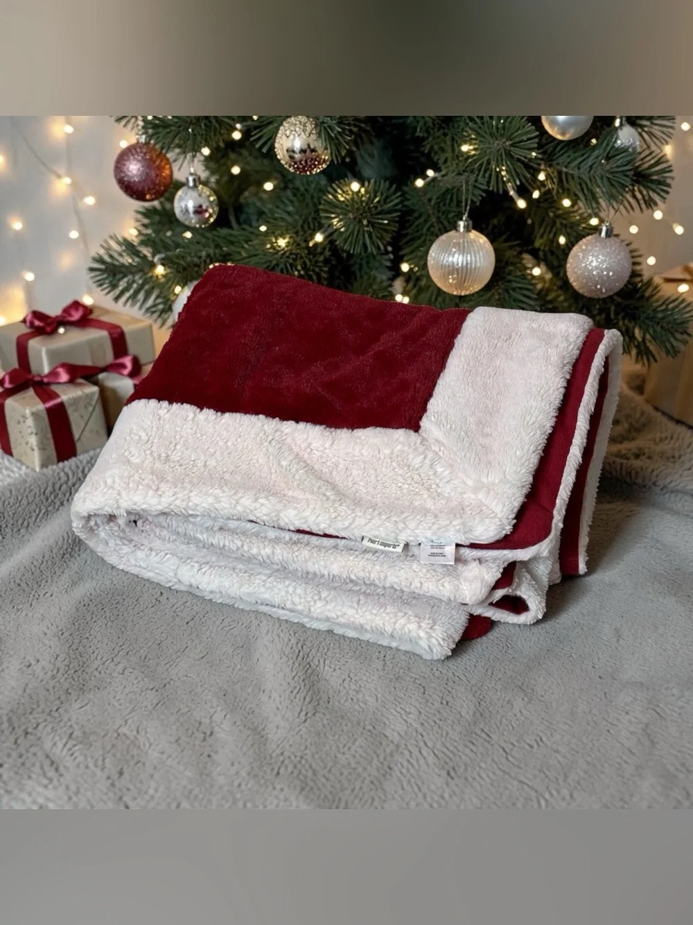 Pier 1 Imports Holiday Style Plush Throw Blanket Red Lt Pink Santa Suit Vibes